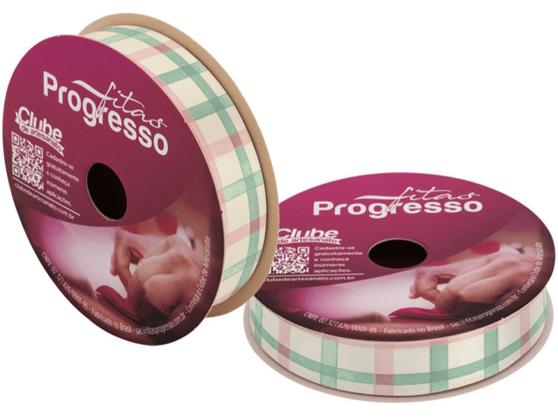 Fita de Cetim Decorativa Xadrez Aquarela Clássico nº 3 ECF003TR Cor 082 - Progresso