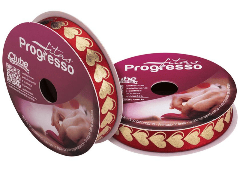 Fita de Cetim Vermelha Coração Ouro n°3 ECF003 Cor 220 - Progresso