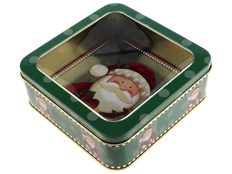 Lata Quadrada Natal c/ Visor Papai Noel Verde 15x15x5,5 cm - Zein