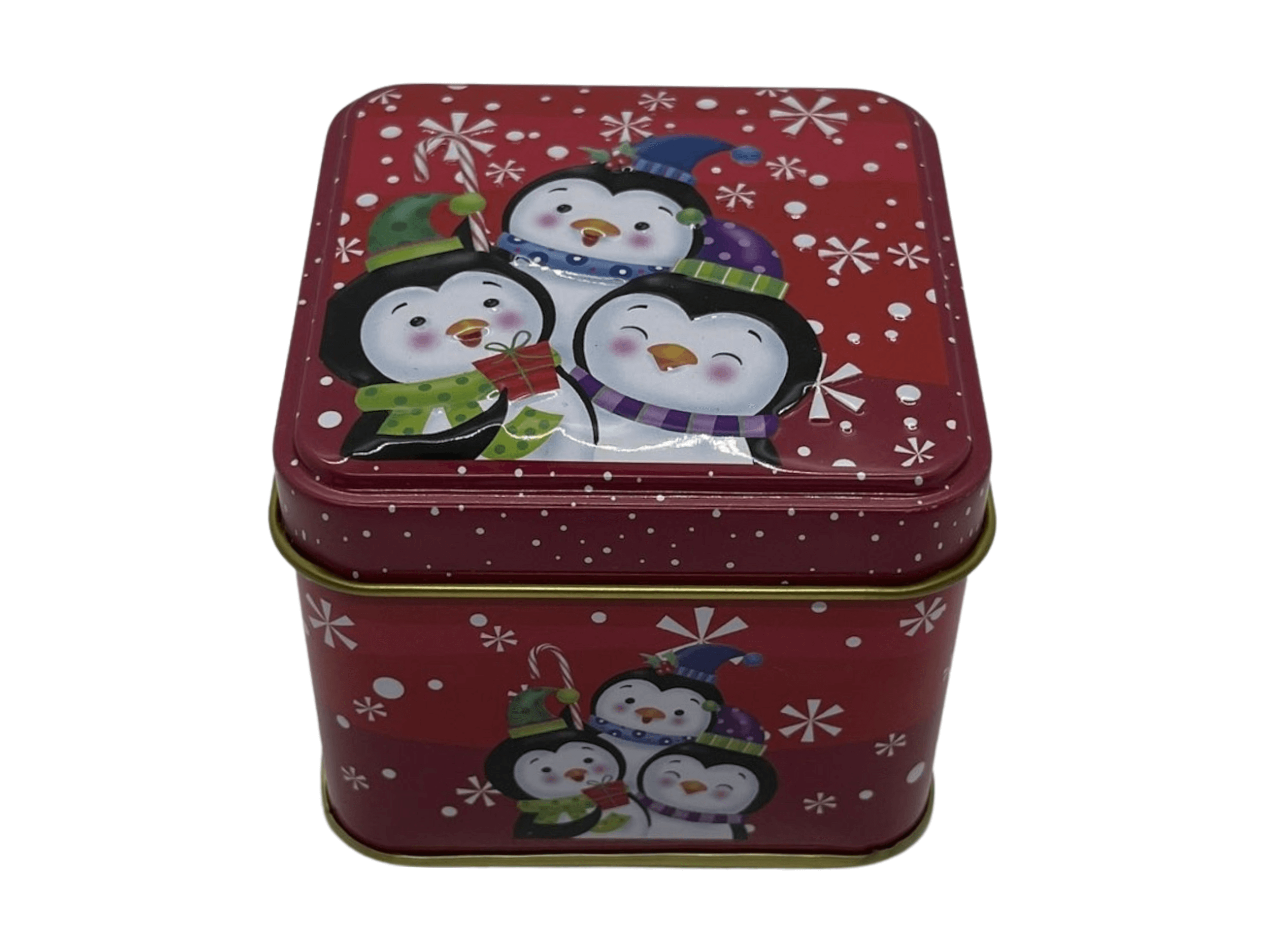 Lata Quadrada Natal Vermelha Pinguim 7,5x7,5x6,5 cm - Zein