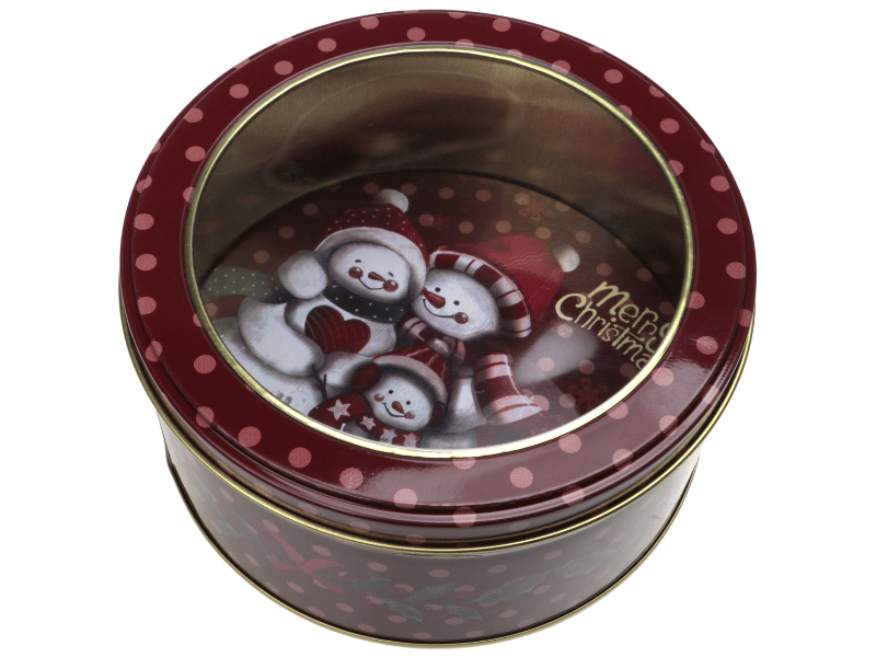 Lata Redonda c/ Visor Natal Vermelho Boneco de Neve 13,5x6,5 cm - Zein 