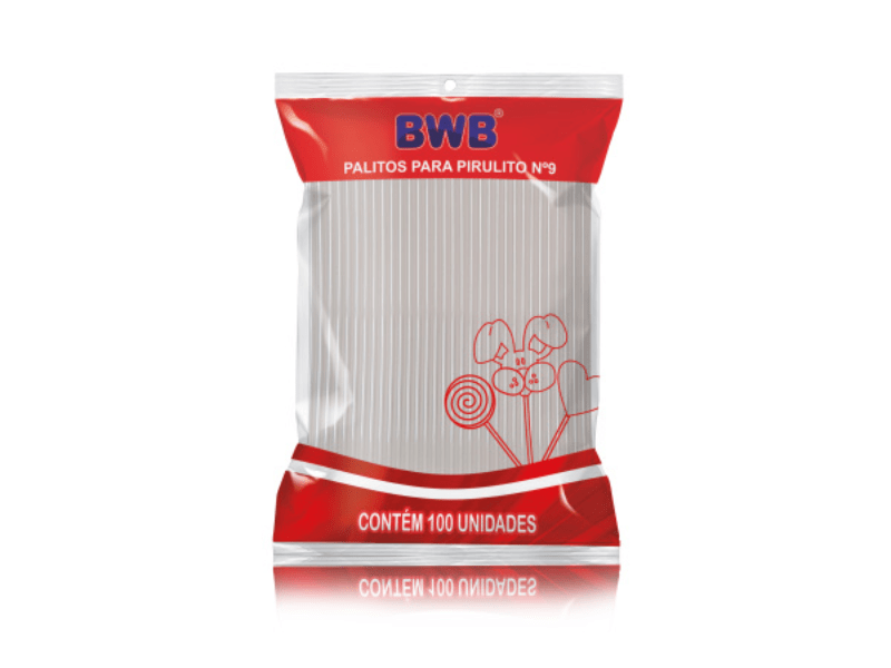 Palito de Plástico para Pirulito 9 cm c/ 100 unidades - Bwb