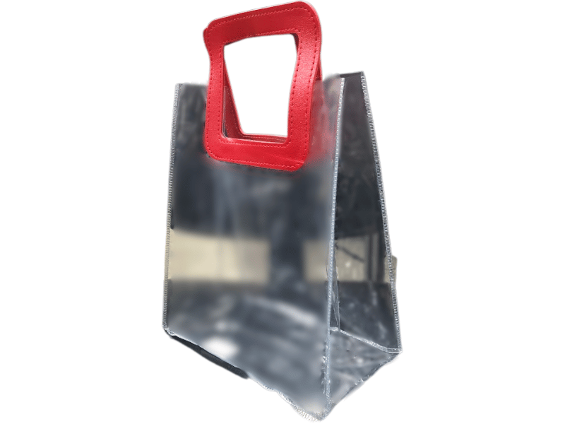 Sacola Quadrada Transparente c/ Alça em Courino Vermelho 21X11,5X24,5 cm