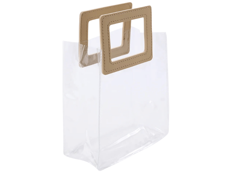 Sacola Transparente c/ Alça em Courino Bege 24x21x11 cm - Cromus