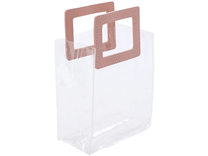 Sacola Transparente c/ Alça em Courino Rosa 24x21x11 cm - Cromus