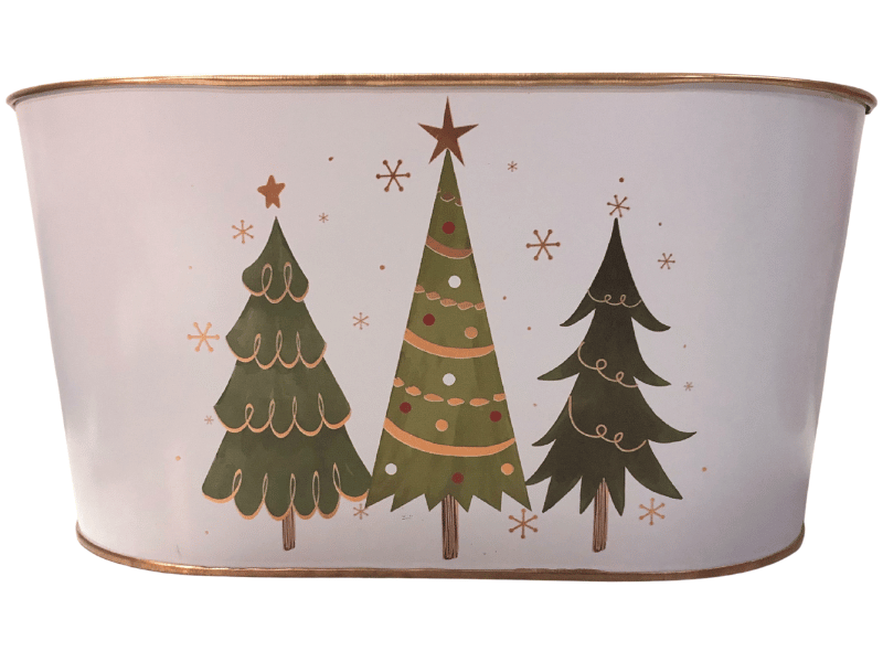 Cachepot Metálica Branco Árvores Natalinas 22,5x11,5 cm - Tuut