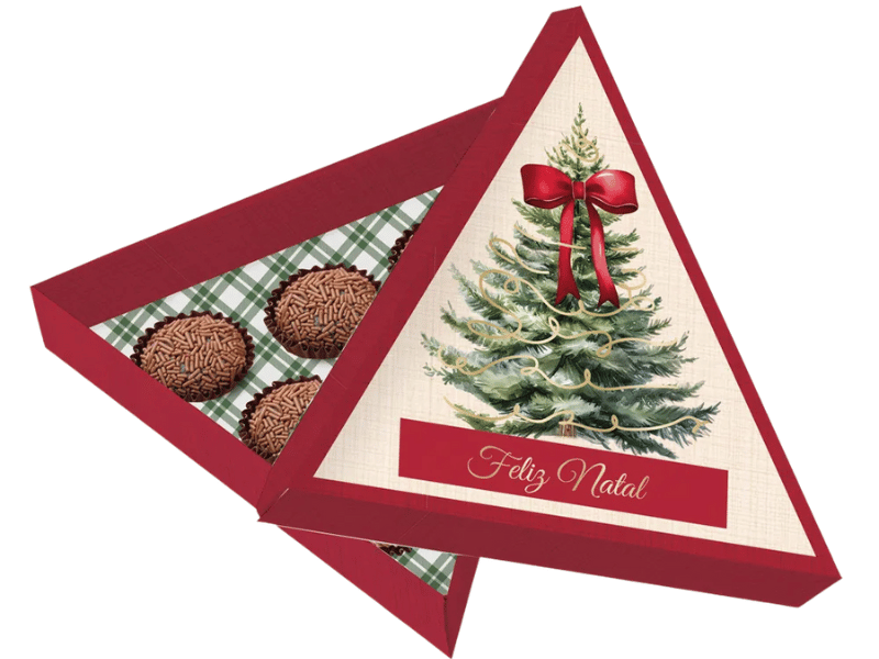 Caixa Árvore para 3 Brigadeiro Pinheiro 11x11,5x3,5 cm - Cromus