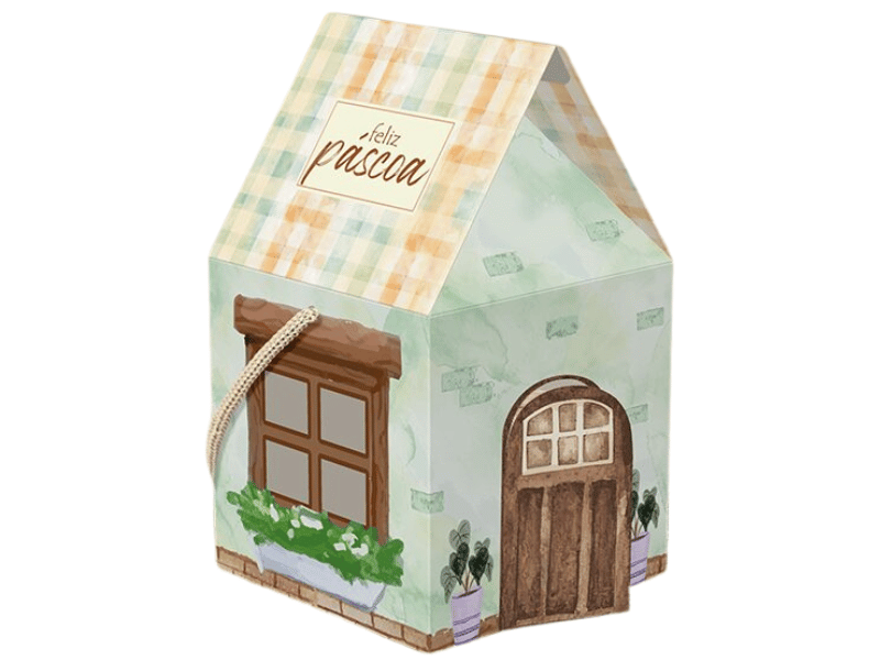 Caixa Casa c/ Alça Páscoa Encantos 10x10x17 cm - Ideia Embalagens
