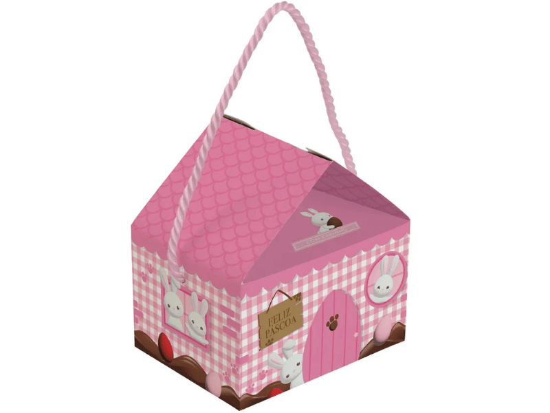 Caixa Casinha Contos de Páscoa Rosa 12,5x9,5x12 cm c/ 10 unidades - Cromus