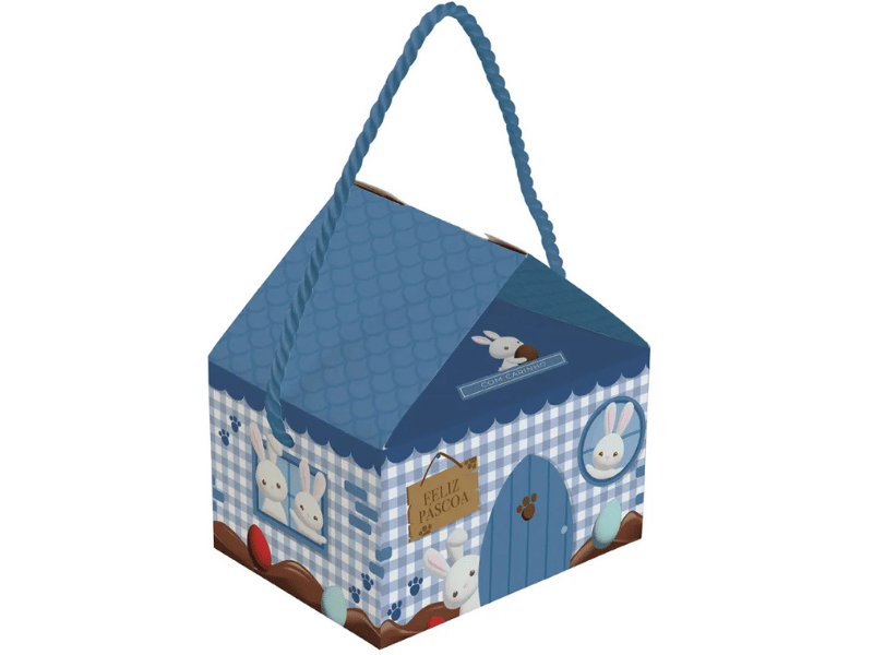 Caixa Casinha Contos de Páscoa Azul 12,5x9,5x12 cm c/ 10 unidades - Cromus