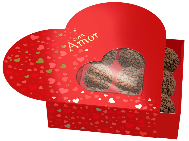 Caixa Coração para 9 Doces Gaveta c/ Visor Com Amor Clássico - Ideia Embalagens