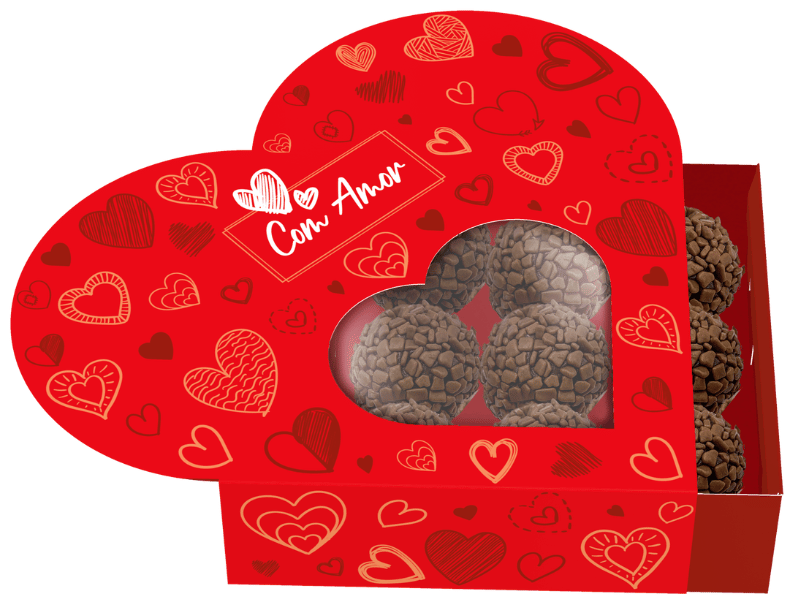Caixa Coração para 9 Doces Gaveta c/ Visor Com Amor - Ideia Embalagens