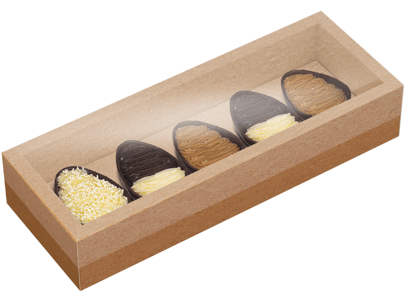 Caixa Degustação c/ Moldura Páscoa Kraft 5 Cavidades 50g - Ideia Embalagens