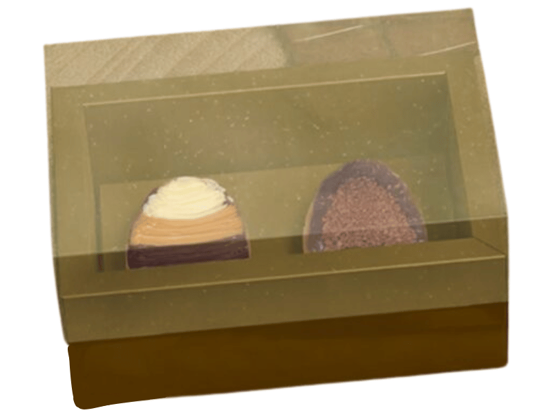 Caixa Degustação c/ Moldura Páscoa Ouro 2 Cavidades 50g - Ideia Embalagens