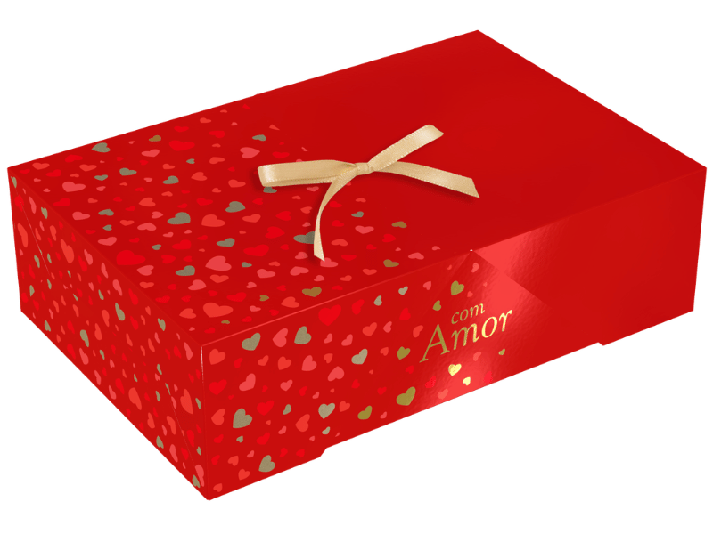 Caixa Fondue c/ Fita Com Amor Clássico 24,5x16x7 cm - Ideia Embalagens 