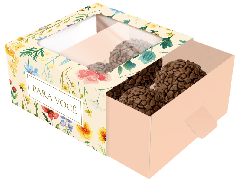 Caixa Gaveta c/ Visor para 4 Doces Atelier das Flores - Ideia Embalagens