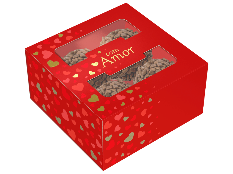 Caixa Gaveta c/ Visor para 4 Doces Com Amor Clássico - Ideia Embalagens