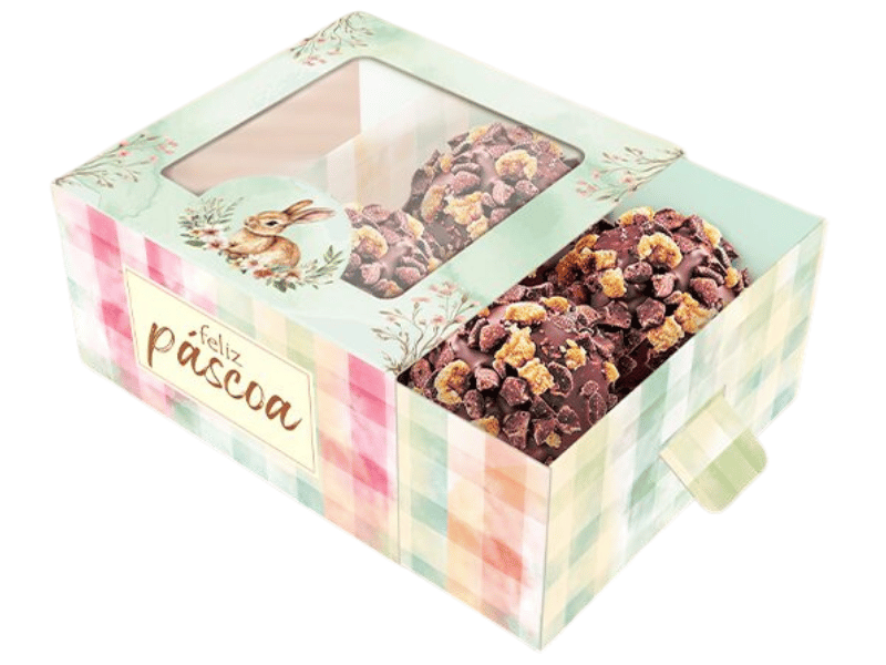 Caixa Gaveta c/ Visor para 4 Doces Páscoa Encantos - Ideia Embalagens
