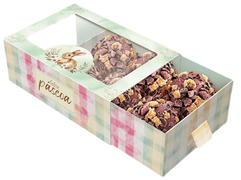 Caixa Gaveta c/ Visor para 6 Doces Páscoa Encantos - Ideia Embalagens