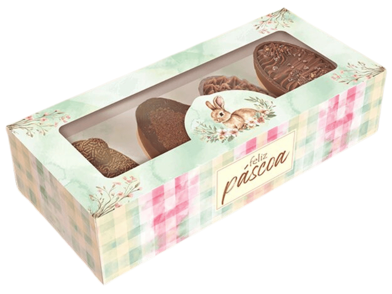 Caixa Gaveta para 4 Mini ovos 50g Páscoa Encantos - Ideia Embalagens
