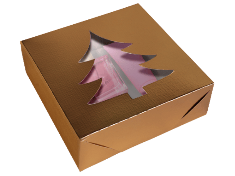 Caixa Laminada c/ Visor Árvore Dourado 15x15x5 cm - Ideia Embalagens