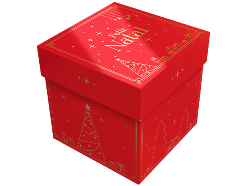 Caixa Mini Panetone c/ Tampa Natal Luz 10x10x10 cm - Ideia Embalagens