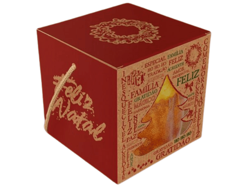 Caixa Mini Panetone c/Visor Alça Natal Essencial - Ideia Embalagens 