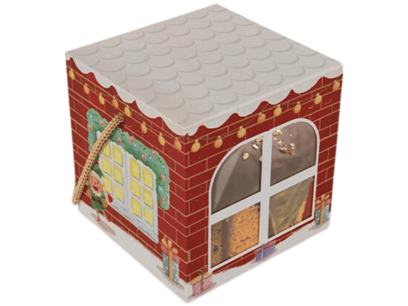 Caixa Mini Panetone c/ Visor e alça 10x10x10 cm - Ideia Embalagens