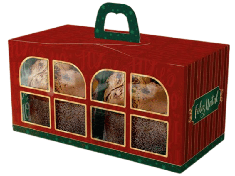 Caixa Mini Panetone c/ Visor e Alça Noel 20x10x10 cm - ideia Embalagens