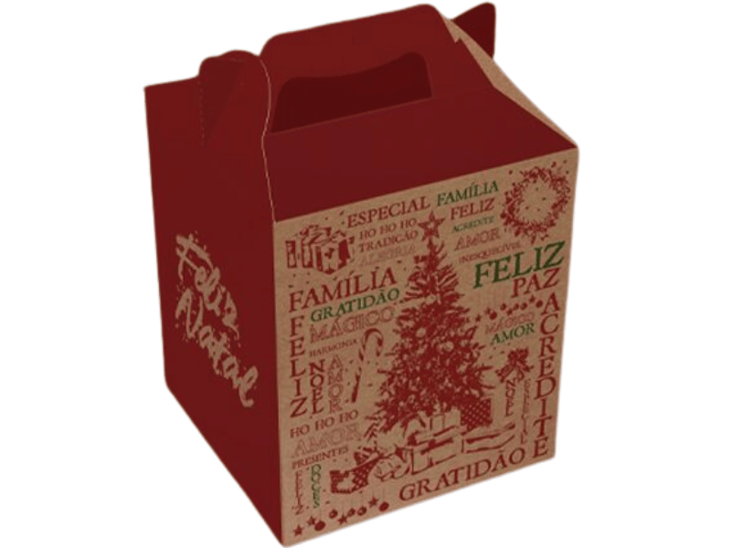 Caixa Mini Panetone Maleta c/ Alça Natal Essencial 10x10x10 cm - Ideia Embalagens