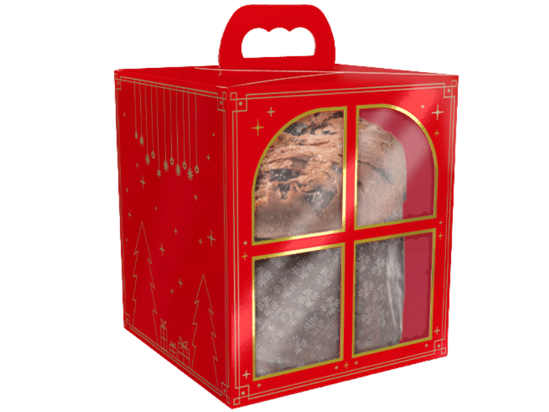 Caixa Panetone c/ Alça Janela Natal Luz 15x15x17 cm - Ideia Embalagens