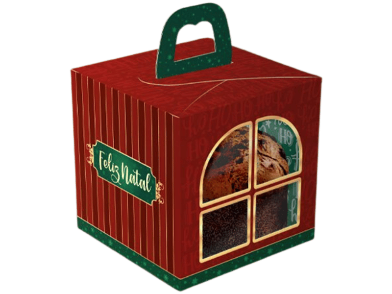 Caixa Panetone c/ Alça Janela Noel 10x10x12 cm - Ideia Embalagens