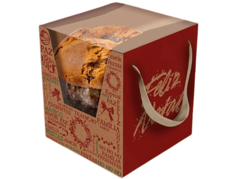 Caixa Panetone c/ Visor Alça Natal Essencial 15x15x17 cm - Ideia Embalagens  