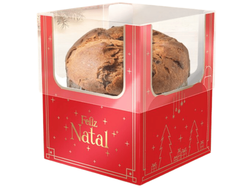 Caixa Panetone c/ Visor Natal Luz 15x15x17 cm - Ideia Embalagens