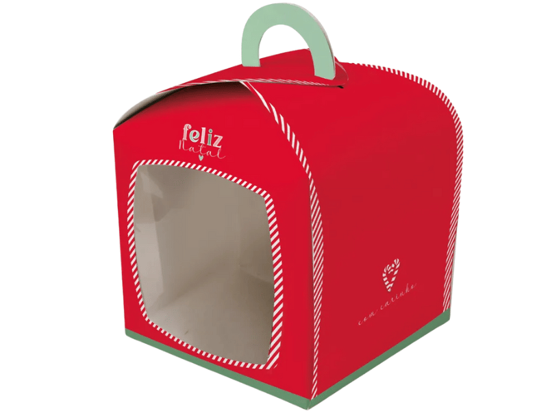 Caixa Panetone c/Visor Papai Noel 9,5x9,5x9,5 cm 100g - Cromus