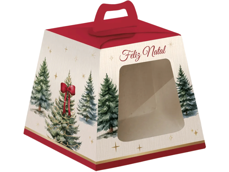 Caixa Panetone c/ Visor Pinheiro 10x10x9 cm - Cromus