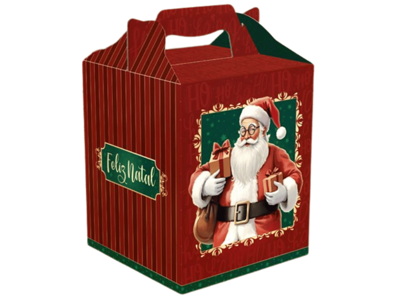 Caixa Panetone Maleta c/ Alça Noel 10x10x10 cm - Ideia Embalagens 