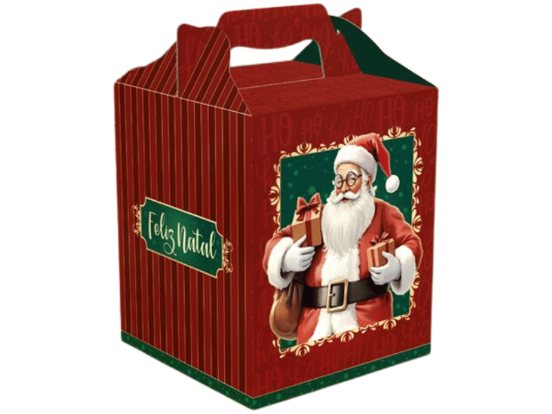 Caixa Panetone Maleta c/ Alça Noel 15,5x15,5x18 cm - Ideia Embalagens
