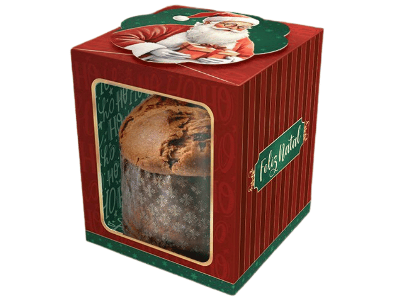 Caixa Panetone Noel Pop Up c/ Visor 10x10x12 cm - Ideia Embalagens