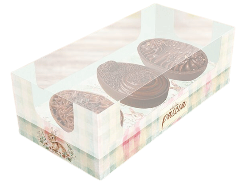 Caixa para 3 Mini Ovos de 50g Páscoa Encantos - Ideia Embalagens 