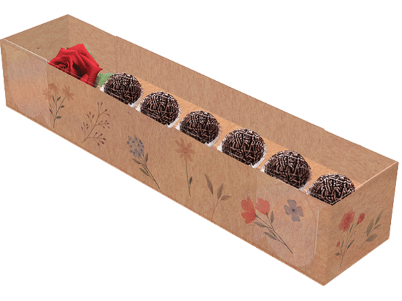 Caixa para Doces Kraft Flores do Campo 32x7x6 cm - Ideia Embalagens