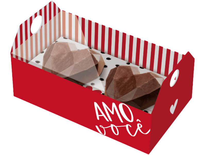 Caixa para Dois Meio Ovos de 40g Coração Lapidado Tanto Amor - Cromus