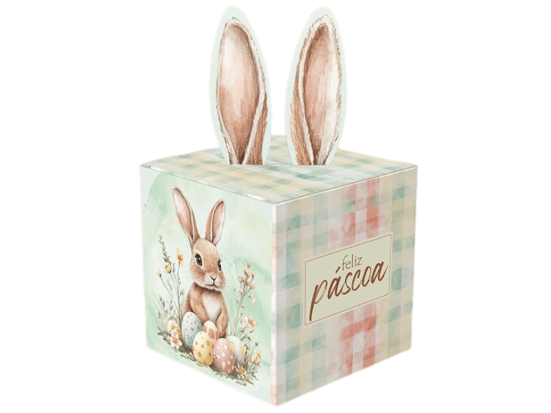 Caixa Pop Up Kids Orelhas Páscoa Encantos 8x8x8 - Ideia Embalagens