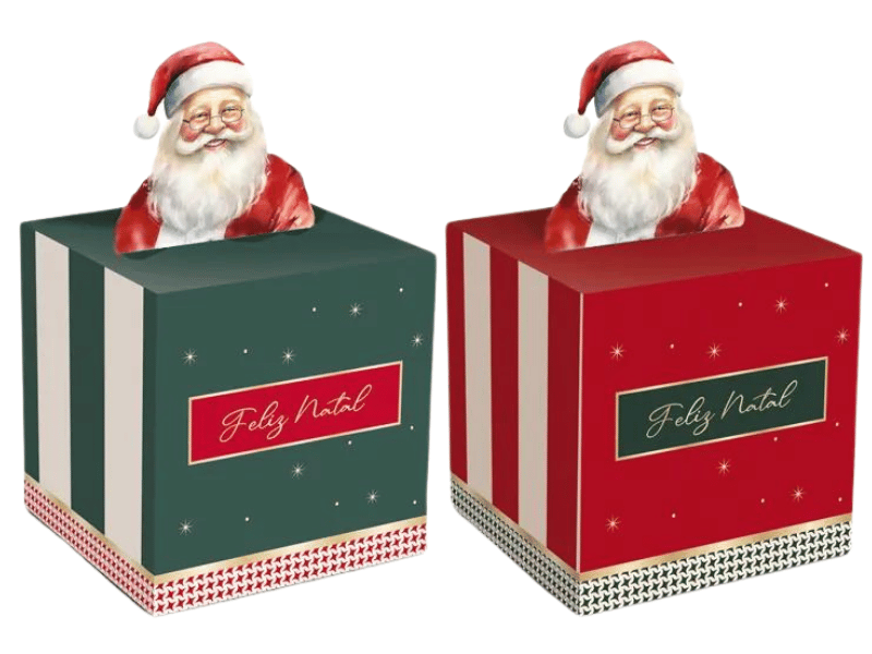 Caixa Pop Up Natalina Papai Noel 9x9x11 cm c/ 10 unidades - Cromus