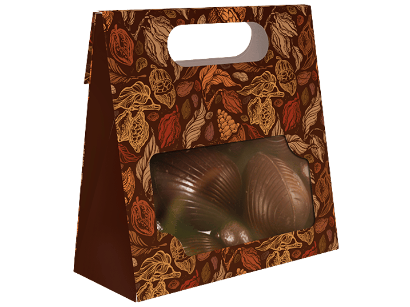 Caixa Practice Saco c/ Alça e Visor Puro Cacau - Ideia Embalagens