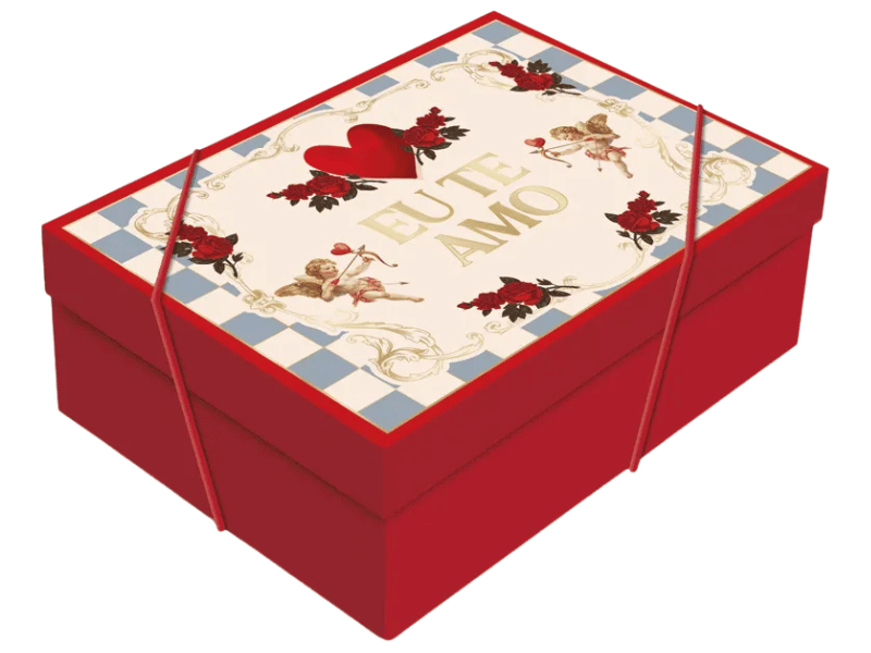 Caixa Presente c/ Tampa Retangular História de Amor 24x18x8 cm - Cromus