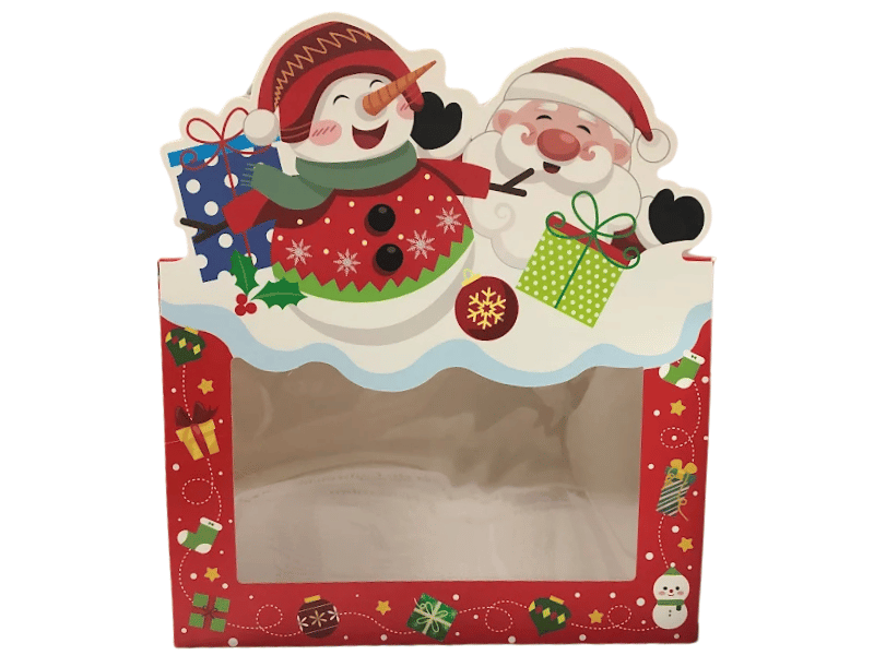 Caixa Presente c/ Visor Natalina Boneco de Neve Divertido Vermelha 21x15x11 cm - Tuut