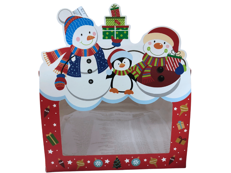 Caixa Presente c/ Visor Natalina Boneco de Neve Vermelha 21x15x11 cm - Tuut