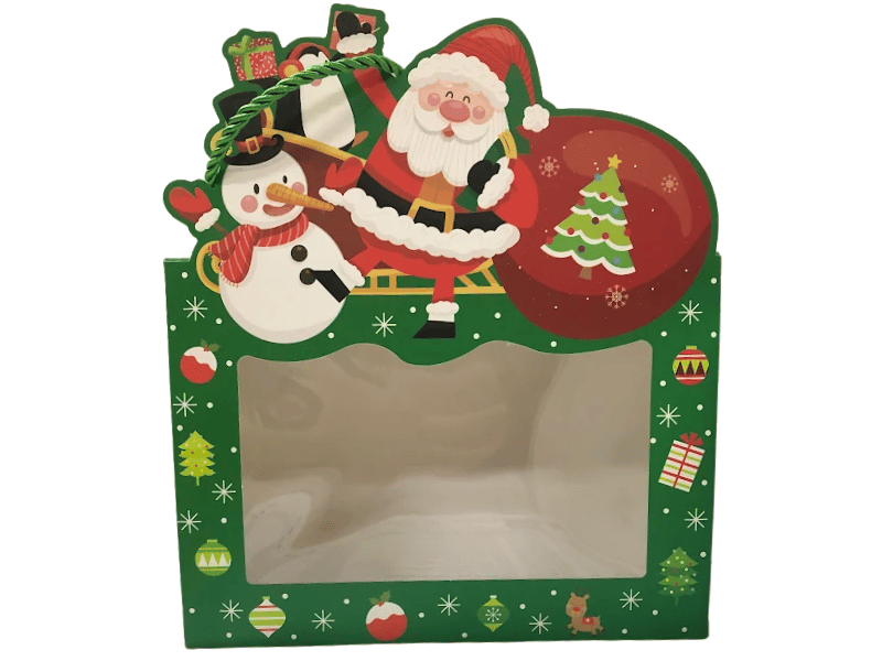Caixa Presente c/ Visor Natalina Noel e Boneco de Neve Verde 21x15x11 cm - Tuut