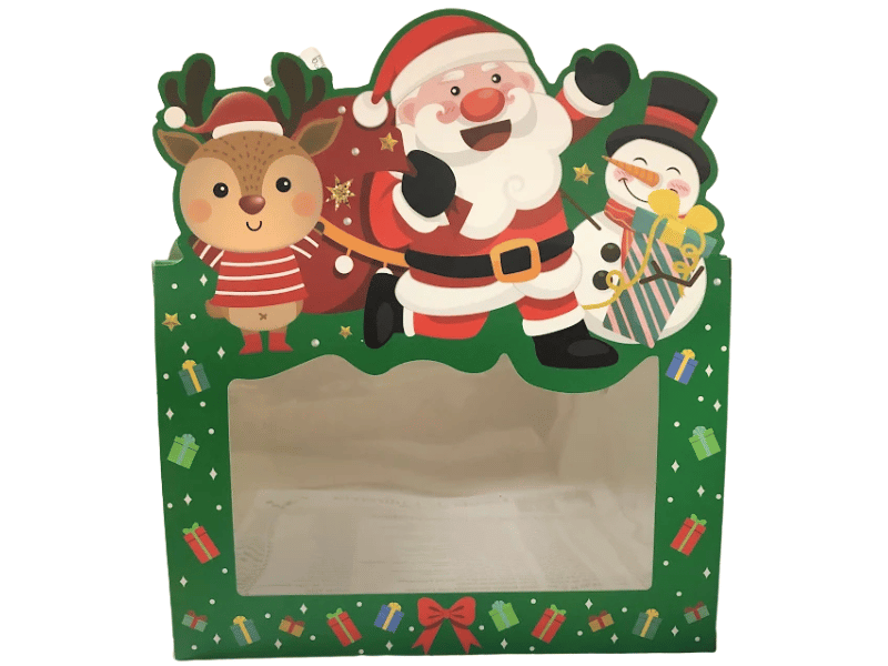 Caixa Presente c/ Visor Natalina Papai Noel Verde 21x15x11 cm - Tuut